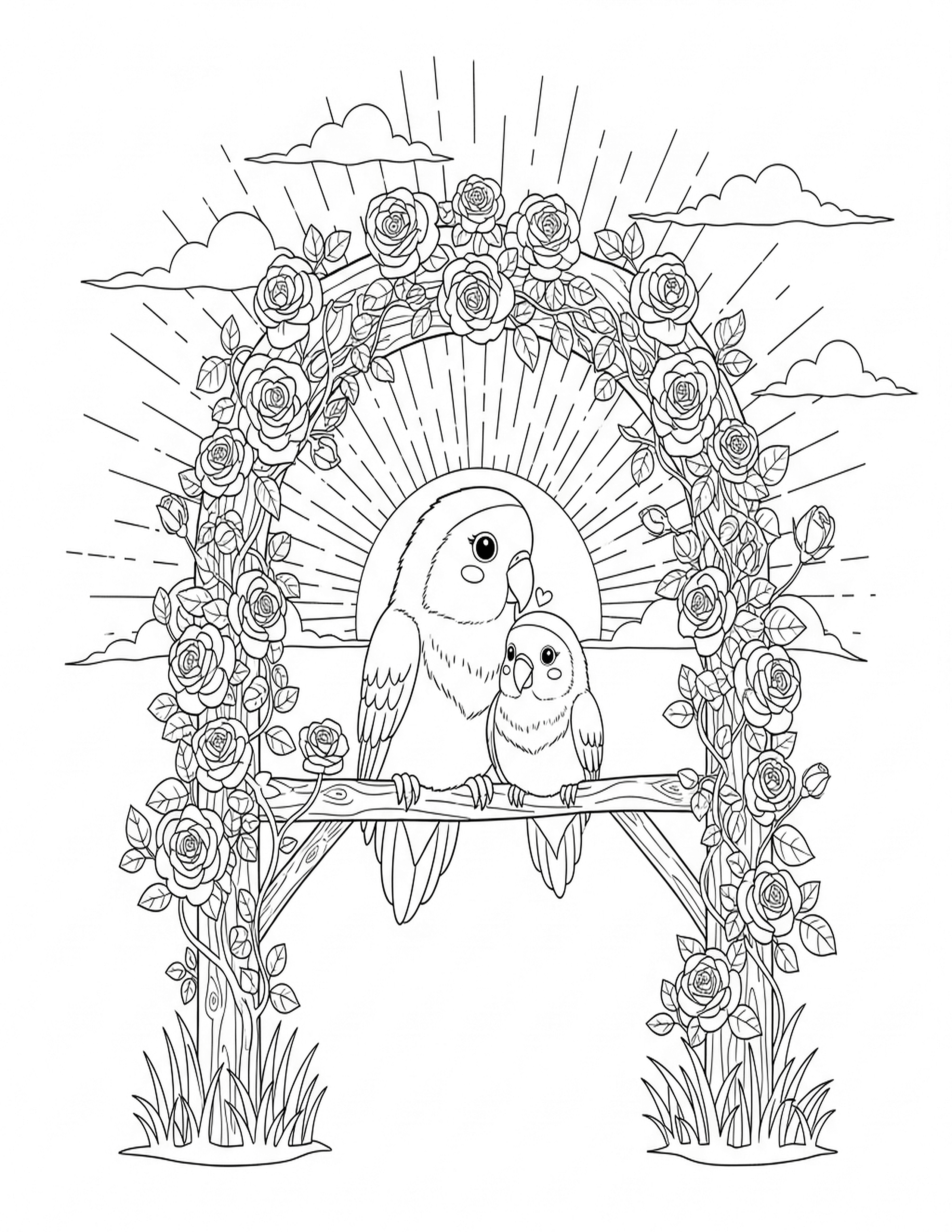 Lovebirds Rose Arch